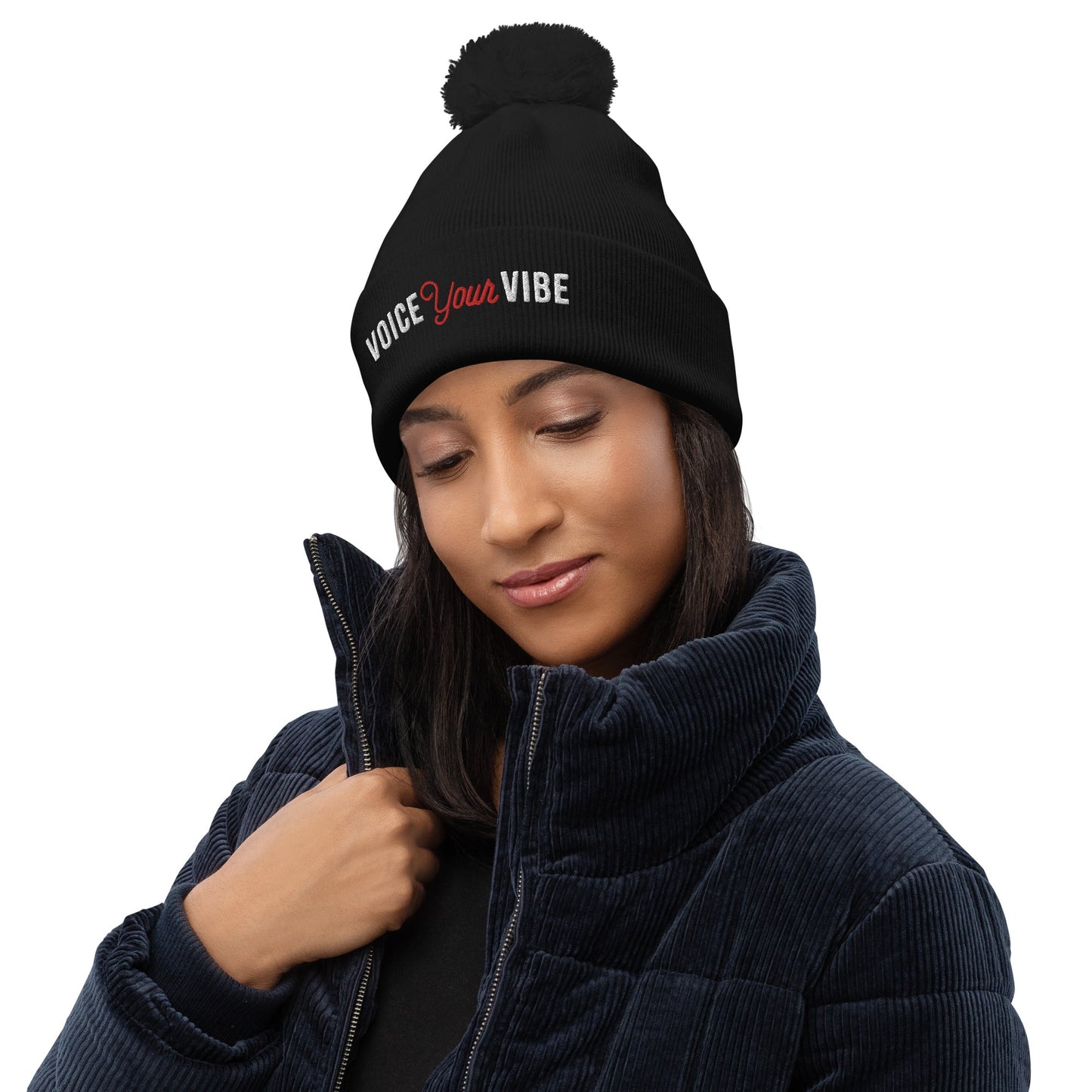 Voice Your Vibe beanie model fit reference