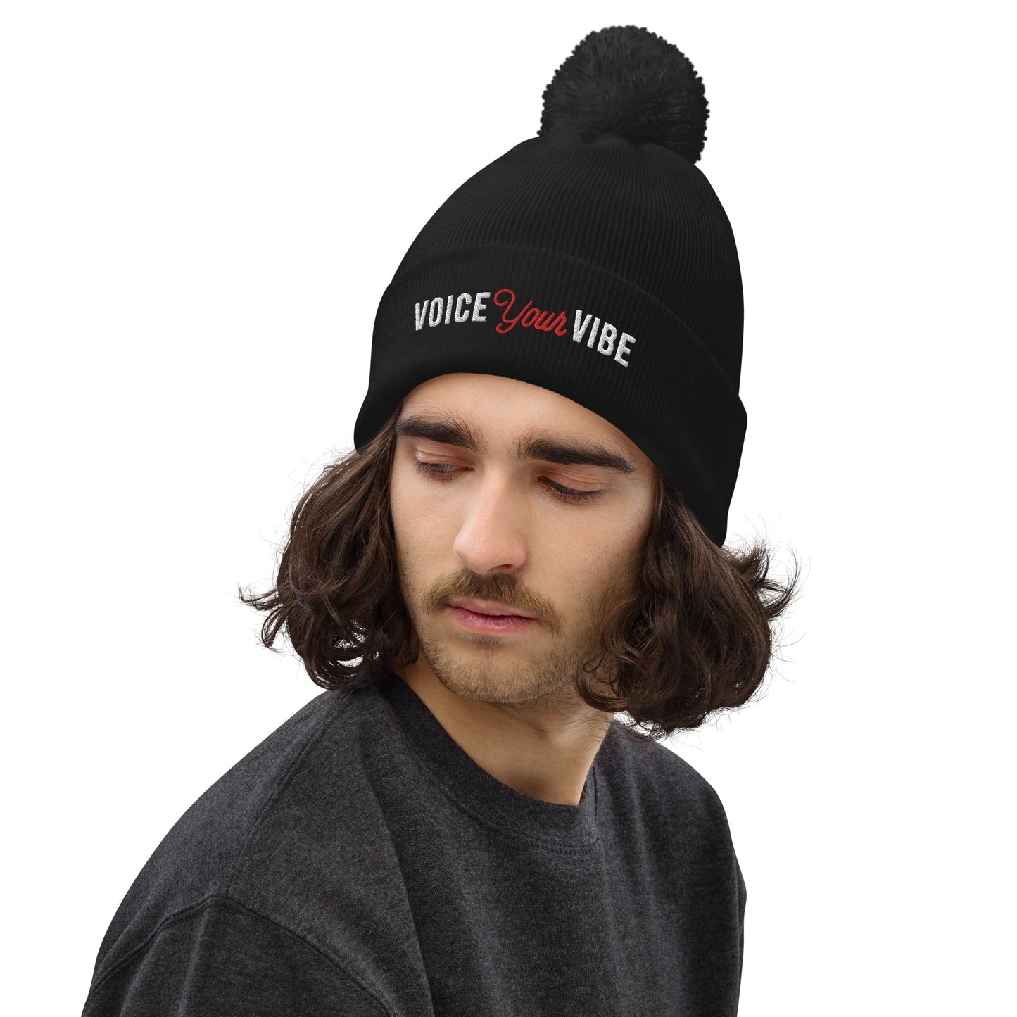 Voice Your Vibe beanie model fit reference